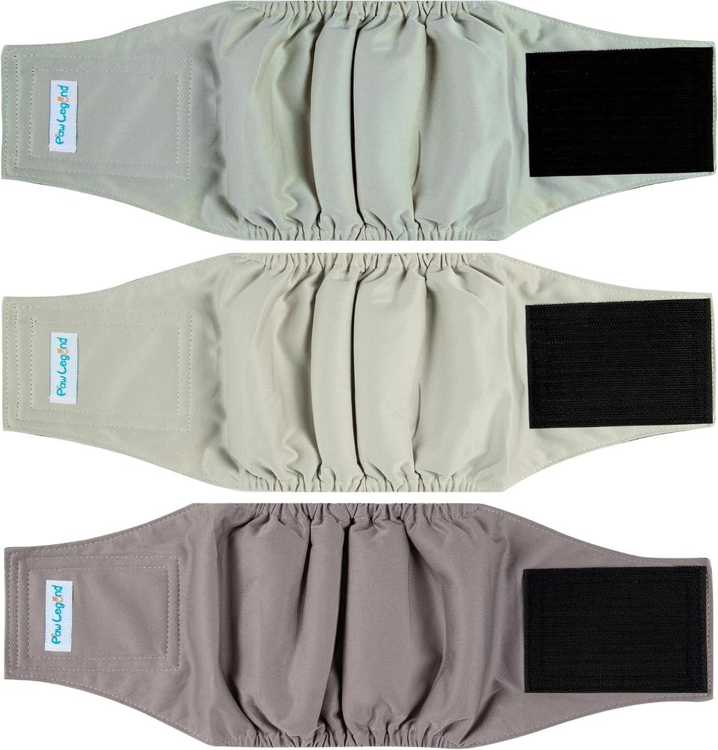 Paw Legend Washable Dogs Diapers Male Dog Belly Bands for Male Dogs Diapers Reusable Puppy Doggie Diapers Male (3 Pack, Medium) (Morandi)
