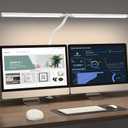Led Desk Lamp for Office Home - Eye Caring Architect lamp with Clamp,Dual Screen Computer Monitor Gooseneck Smart Light: 24W 5 Color Flexible Adjustable Lighting Table Lamp for Study White