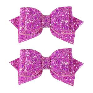 2 x Glitter Sparkly Hair Bow Clips 4" Cute Hot Purple Sequins Cheer Barrettes Pink Alligator Hairpins Accessories for Kids Teens Toddlers Baby Cheerleader Girls Xmas Gift
