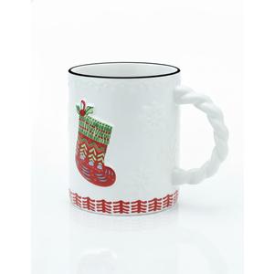 Christmas Coffee Mugs, 17 oz Ceramic, Holiday Snow Design, White