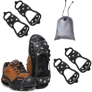 2 Pairs Non Slip Gripper Spikes for Shoes, Ice Traction Cleats with 8 Steel Studs Crampon for Walking On Snow and Ice, Shoe Spikes for ice Fishing, Hiking, Snow Shoveling