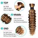 Boho Hair for Braiding 16 Inch P4/27 Human Braiding Hair for Boho Braids Human Curly Hair for Boho Knotless Braids 2 Bundles 100g Deep Wave Bulk Human Hair for Braiding (P4/27, 16 Inch)