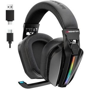 Monster Mission ANC200 Wireless Gaming Headset, 7.1 Virtual Surround Sound, ANC, Stealth Retractable Mic, 70HRS Battery, 2.4GHz or BT, for PC, PS5, Mobile, 3.5mm Audio Jack (Black)