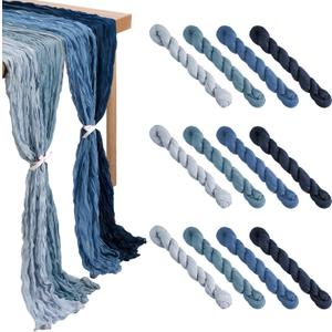 Remagr 12 Pcs Gradient Blue Cheesecloth Gauze Table Runners Boho Wedding Decor Rustic Sheer Runner for Wedding Table Bridal Shower Birthday Party Decorations