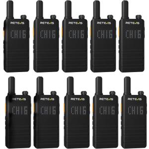 Retevis B3H Small Walkie talkies with LED Diaplay, New Version of RT22(3.0), Ultra Slim, USB-C Rechargeable, with 1620 mAh Battery, Portable FRS Two-Way Radios for Hotel School Restaurant (10 Pack)