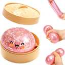 2026 New Glitter Dumpling Squishy Box, Stress Relief, Soft Squeeze Decompression Dough, Glitter Dumpling Squishy for Stress Relief (Transparent Pink)