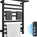 8-Bar Towel Warmer with with Top Warmer Shelf, Electric Towel Rack Set with Fast Heating, Auto Shut-Off Timer, Matte Black Finish, Hardwired or Plug-in, Hot Towels in Bathroom