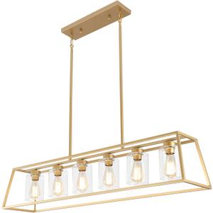 6-Light Gold Chandeliers for Dining Room | Modern Kitchen Island Light Fixture | Rectangle Chandelier for with Clear Glass Shade | Apply to Dining Room Light fixtures Over Table, L48" - 6 Light