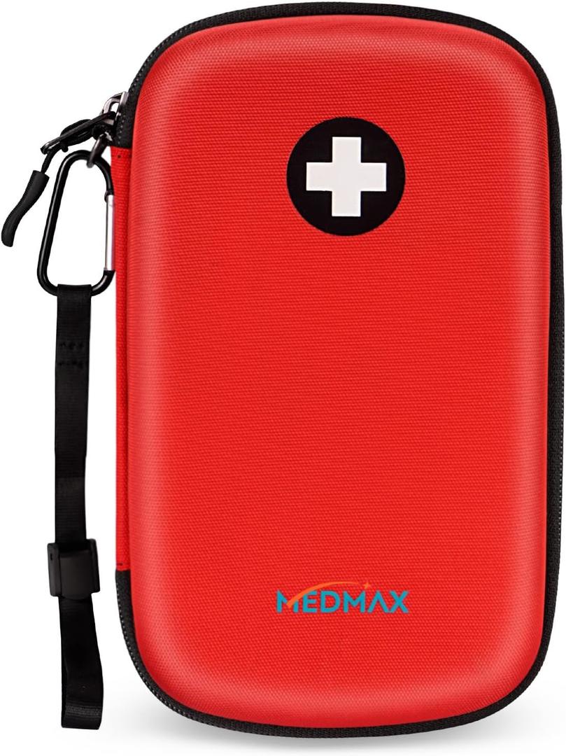 MEDMAX Epipen Medical Carrying Case, Hard Shell EVA Shock Absorption Travel Medication Organizer Bag Emergency Medical Pouch Holds 3 EpiPens, Asthma Inhaler, Allergy Medicine Essentials, Large (Red)