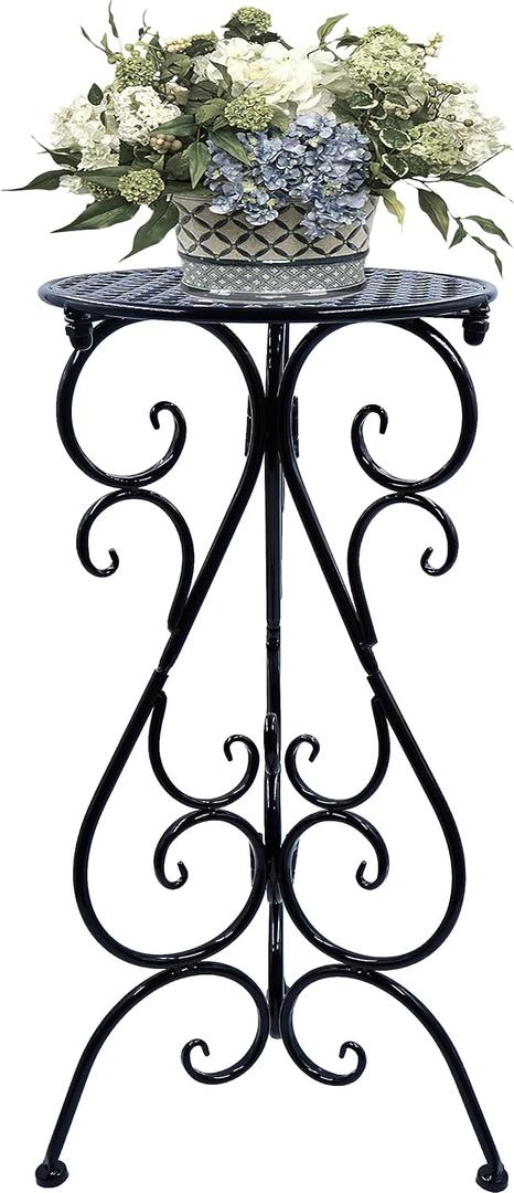 Metal Plant Stand Indoor Outdoor, Single Flower Pot Stands 22.5 Inch Tall, Planter Pedestal Holder for Patio Corner Garden Porch Farmhouse, Black(1 Pack)