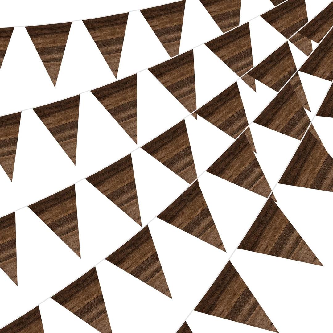 Frienda 5 Pack Brown Wooden Grain Party Decoration Brown Vintage Western Bandana Pennant Banner Garland for Barn Themed Birthday Baby Shower Wild West Farm Camping, 10.8 x 7.5 Inch