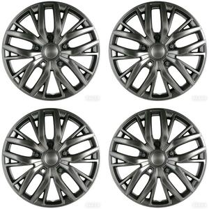 16 Inch Hubcaps with Adjustable Steel Retention Rings, Premium ABS Universal Fit, Set of 4 Wheel Covers (Gunmetal Grey)