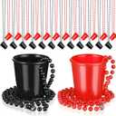 Dandat 24 Pcs Shot Glass on Beaded Necklace Graduation Accessories Disposable Mini Plastic Shot Cups for Graduation Party Accessories Bachelorette Birthday Wedding Festival Party Favor(Black, Red)