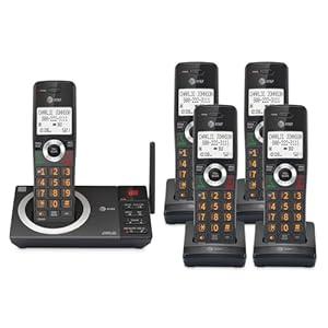 AT&T 5Handset Expandable DECT 6.0 Cordless Home Phone with Large Display, Big Buttons, Answering Machine, Smart Call Blocker, Long Range, Caller ID, Speakerphone, Intercom: CL82518 (Charcoal Black)