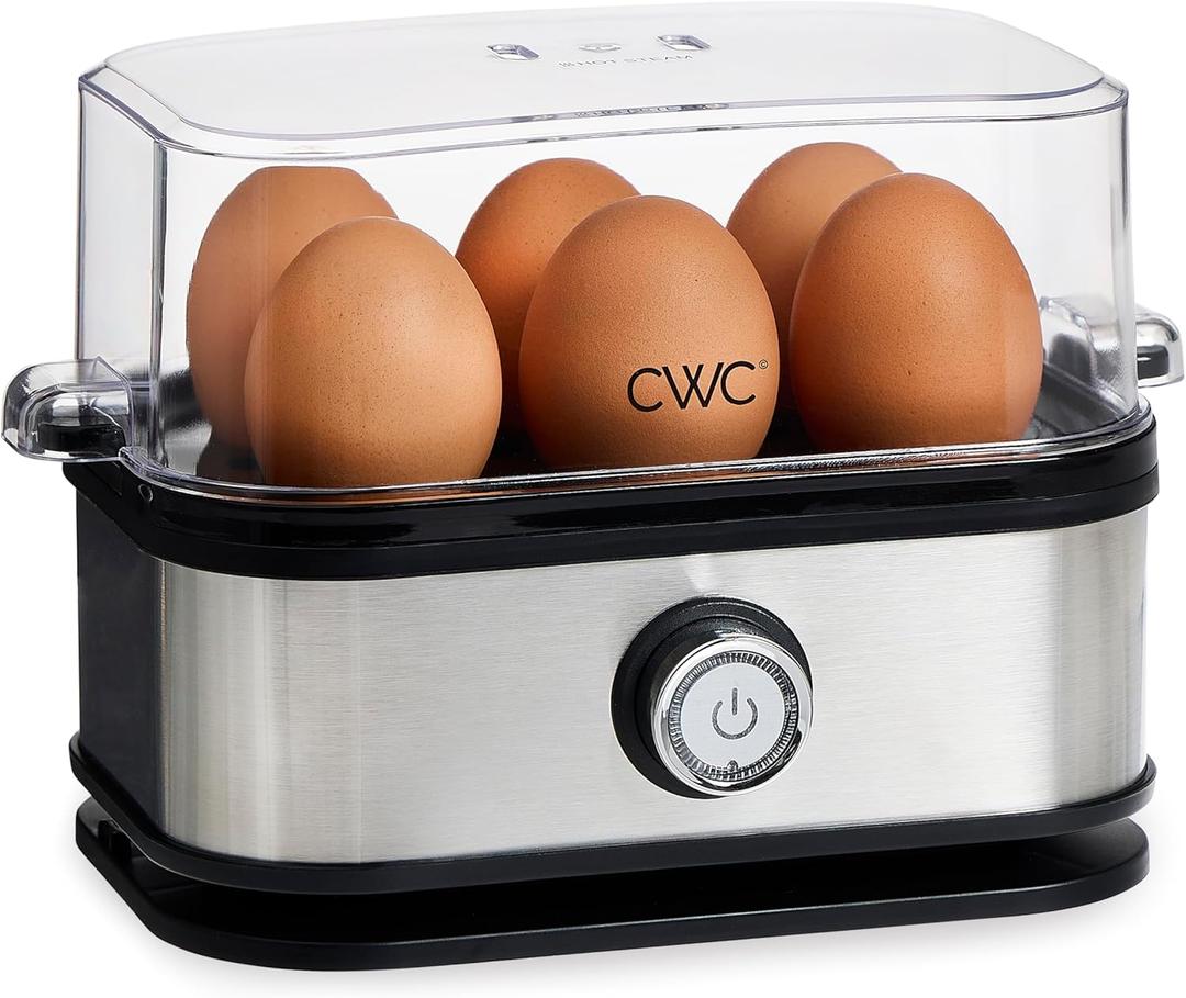 COOK WITH COLOR: 210 Watt Egg Cooker - 6 Egg Capacity, Rapid Cook Time, Automatic Shut Off Boil-Dry Protection, with Tray, Measuring Cup, and Lid, Stainless Steel