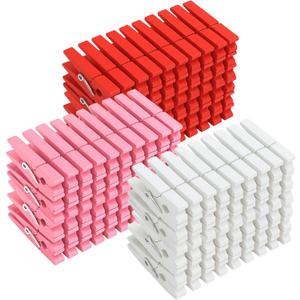 Weysat 120 Pcs Valentine's Day Colored Clothes Pins 2.9" Wooden Valentines Clothespins Red Pink White Clothesline Clips for Crafts Photos Pegs Decoration Clip, DIY Valentine's Day Accessories