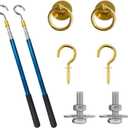 VOVCIG 2 PCS Ladder Pull Down System Kit, Attic Pull Down Hook, Telescopic Extension Pole, Extension Length 15-60 Inches (Bright copper)