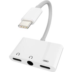 USB-C to 3.5mm Headphone Dongle 3 in 1 DAC Type C AUX Charging Jack Splitter Audio Cord Charger Adapter Compatible for Samsung Galaxy LG Pixel Apple iPhone 15 Pro Max Plus iPad 10Air4/5Mini6