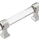 Hickory Hardware 1 Pack Solid Core Kitchen Cabinet Pulls, Luxury Cabinet Handles, Hardware for Doors & Dresser Drawers, 3 Inch Hole Center, Crysacrylic with Polished Nickel, Crystal Palace Collection