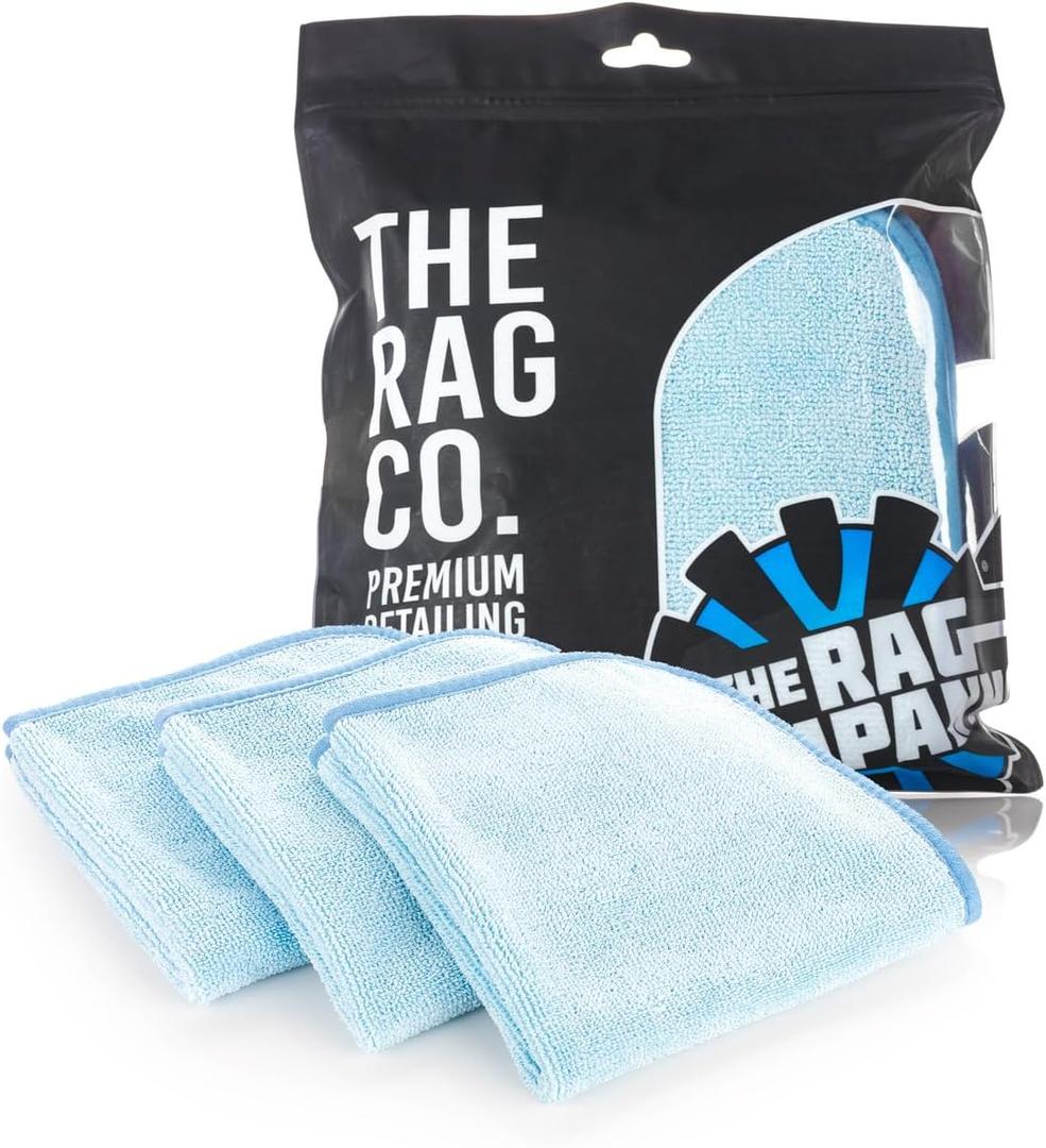 The Rag Company - Premium FTW - 70/30 Blend Microfiber Cleaning Towels for Glass, Windows, Mirrors, Polished Surfaces - Streak-Free - Scratchless, 16" x16' Light Blue (3-Pack)