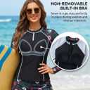 Long Sleeve Rash Guard for Women - 2 Piece Swimsuit with Shorts Zip Up Swim Shirt with Built-in Bra