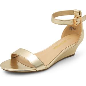 DREAM PAIRS Women's Ingrid Ankle Strap Low Wedge Sandal (8, Gold-pu)