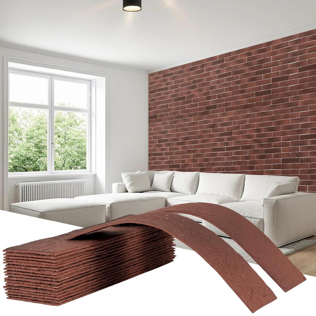 Thin Brick Veneer, 8.5" x 2.3 Faux Brick, Wall Tile for Bedroom, Bathroom, Kitchen,Interior and Exterior Wall, Supplied by Jevie (100pcs, RED)