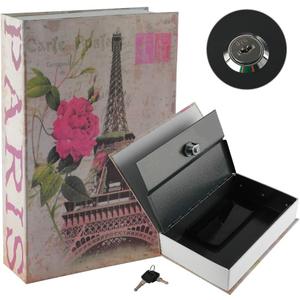 KYODOLED Book Safe with Key Lock,Dictionary Diversion Secret Safe Box,Money Hidden Lock Box,9.5" x 6.1" x 2 .2" Paris Large