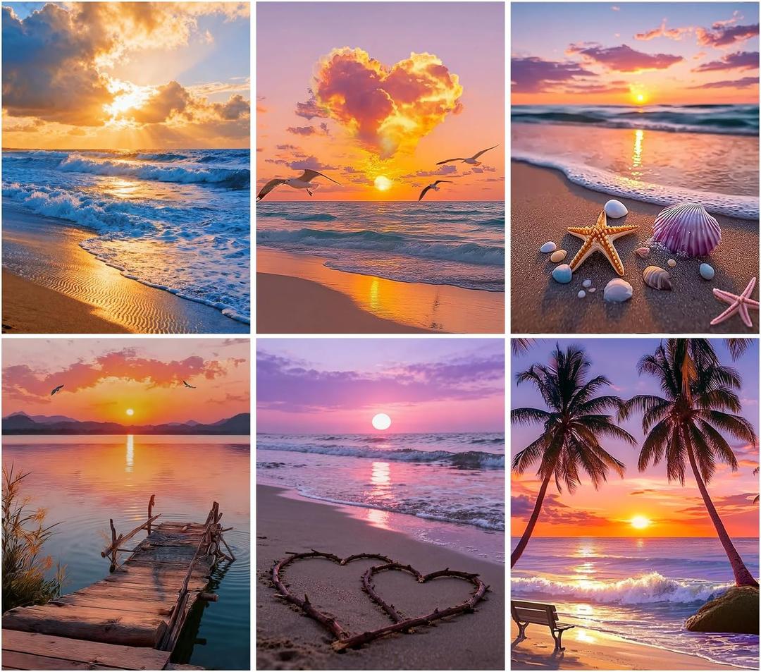 DOTSOPS Diamond Painting Kits Art Adults Painting Kit Crafts DIY 5D Diamond Art Packs Kits Full for Adults Beginner Home Wall Decoration Gift 11.8x15.7 Inches (6 Pack Beach) (Landscape Abstracts B)