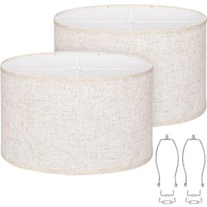 Oval Lamp Shades Set of 2, 16.5"L x 9.6"W x 11"H, Large Beige Lampshades for Table Lamps Bedside Lamps, Natural Linen Lamp Shades for Floor Lamps, Suitable for E26 Base and Saddle Base, Easy Assembly