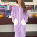 Funnycokid Girls Robe Kids Hooded Bathrobe Zip Fleece Fuzzy Soft Pajamas Plush Sleepwear 4-14 Years