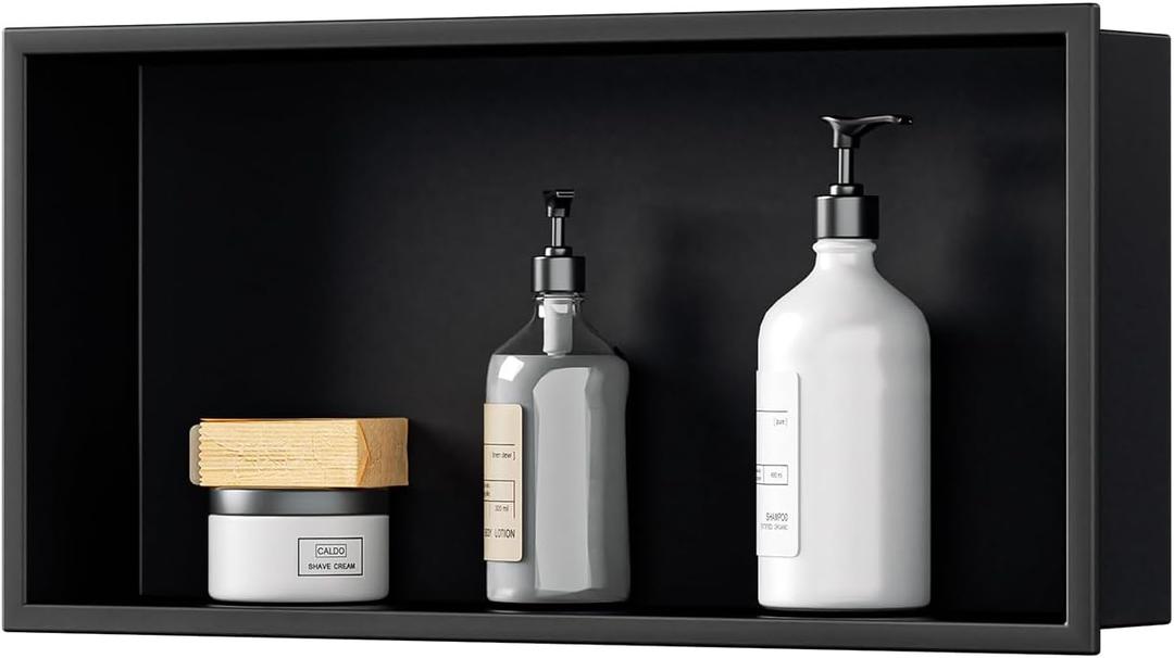 VHH 24" x 12" No Tile Needed Shower Niche,Black Stainless Steel 1-Tier Recessed Wall Niche for Bathroom Shower Wall, 23"x11"x3.95"