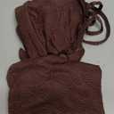 Herseas Women's Seashell Textured Bikini Sets Knotted Front 2 Piece Swimsuits Ruffle Trim Bathing Suits (Large, Brown)