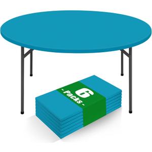 Moosfor Round Spandex Tablecloth 6 Pack, Elastic Fitted Waterproof Tablecloths for 36"-44" Tables, Stretch Washable Picnic Table Cover for Camping, Dining, Indoor and Outdoor, Turquoise