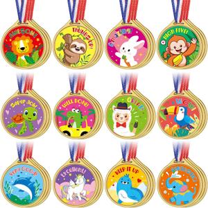 36 Pcs Award Medals Gold Plastic Award Medals Winners Sports Reward Motivational with Neck Ribbon for Sports Meeting Dress up Party 2025 Pre K Preschool Kindergarten Graduation Gifts (Motivational)(only 12pc)