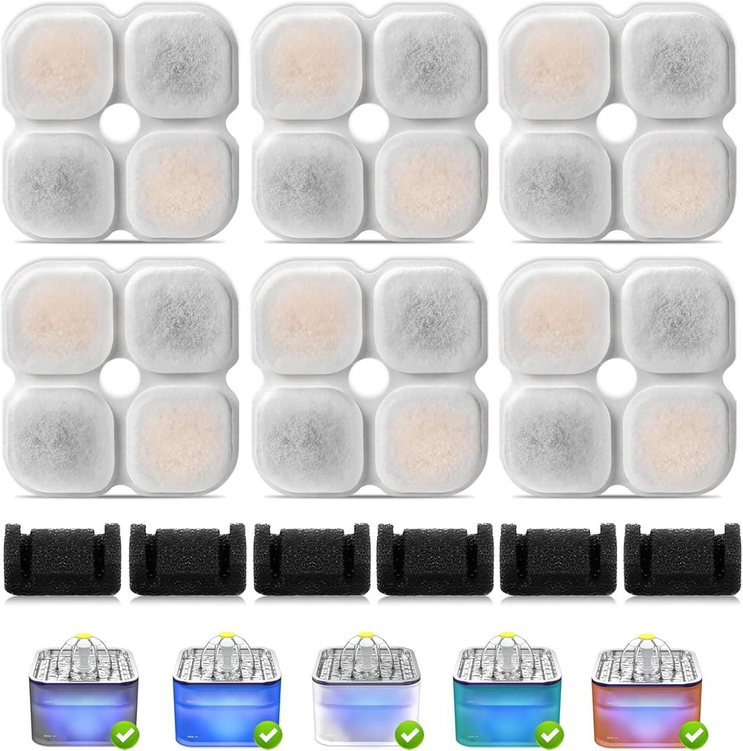 Cat Water Fountain Filter,Compatible 101oz/3L Crystal Stainless Steel Pet Water Fountain,Cat Fountain Replacement Filter 6 Set