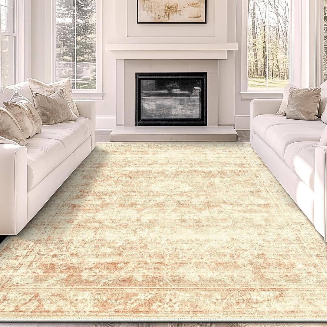 9x12 Area Rug, Modern Abstract Non-Slip Washable Carpet for Living, Bedroom & Dining Room, Soft Faux Wool Rugs for Hardwood Floors, Pink