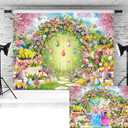 2 x Spring Easter Backdrop Easter Bunny Rabbit Spring Floral Garden Photography Background Newborn Baby Shower Party Decoration Banner Photo Supplies (7x5FT, Colorful)