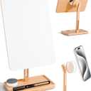 YEOUX Premium Desktop Glass Whiteboard & Magnetic Phone Stand 2-in-1 | 360 Adjustable | Solid Wood | Compatible with MagSafe, Small Dry Erase Board for Office Home Desk