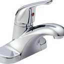 Delta Foundations Centerset Chrome Bathroom Faucet, 4 Inch 3 Hole Bathroom Sink Faucet for Vanity, Metal Push-Pop Drain Assembly, Chrome B501LF