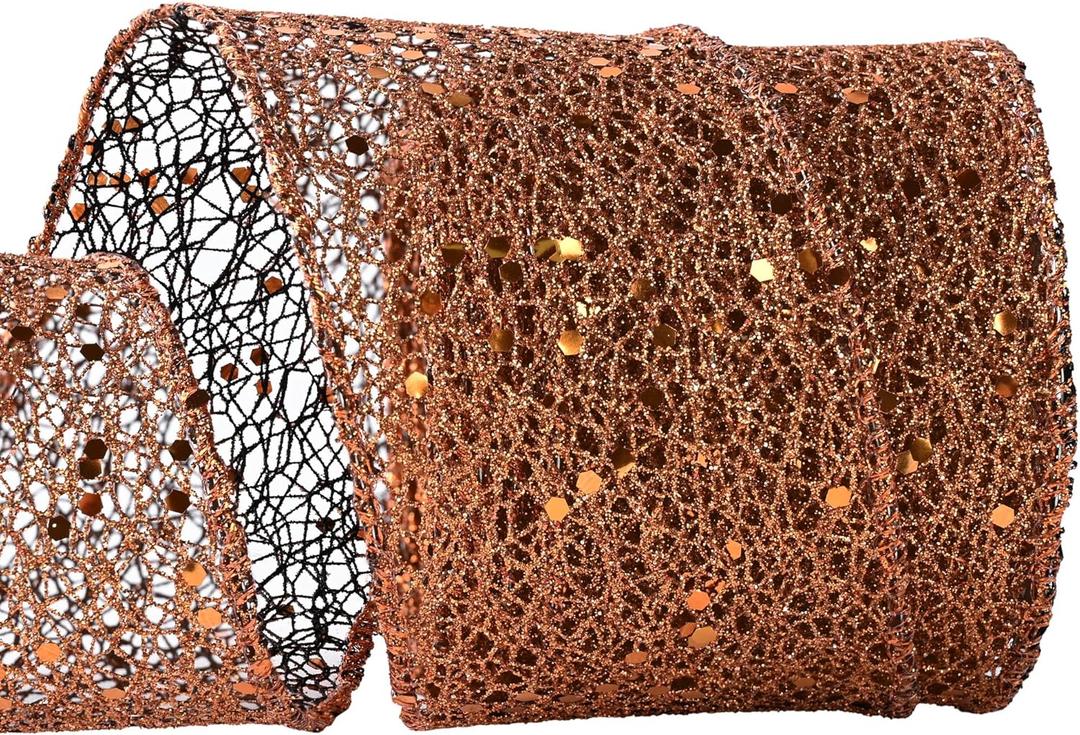 Bronze Mesh Glitter Wired Ribbon for Christmas Tree 2.5 Inch x 10 Yards Mesh Sparkling Wired Ribbon for Gift Wrapping Wreath Wedding Party Crafts