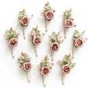 Ling's Moment Boutonniere for Men, 10pcs Groomsmen Guest Boutonniere, Artificial Flowers for Wedding Dcor/Prom/Homecoming,etc.Dusty Rose Pink