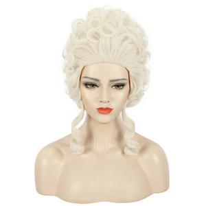 karlery Women Short White Blonde Curly Wig Queen Colonial Wig Halloween Party Costume Wig