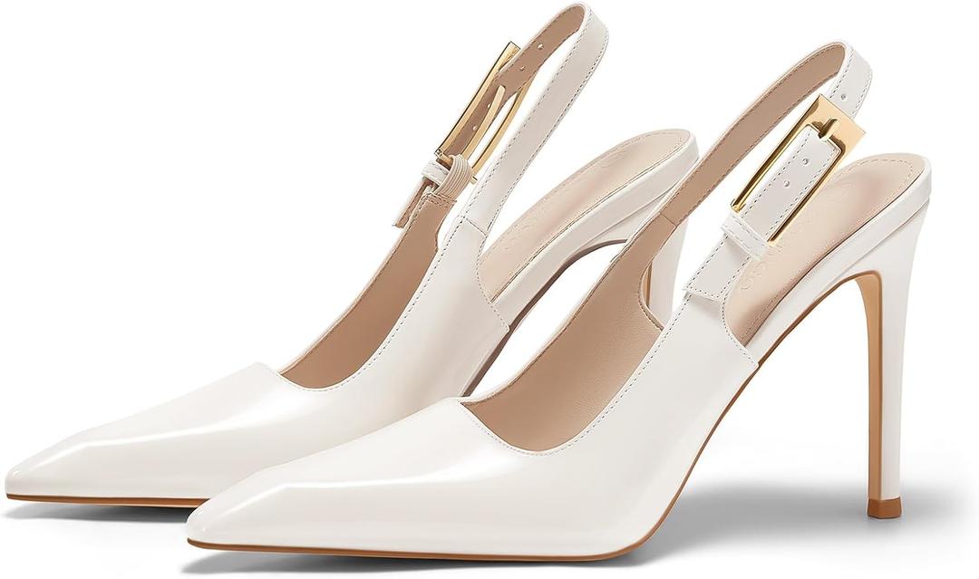 Coutgo Women's Slingback High Heels Pointed Toe Stilettos Metal Buckle Dress Party Pump Shoes,8.5
