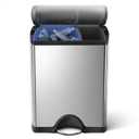 Simplehuman Rectangular Dual Compartment Recycling Kitchen Step Trash Can, 46 Liter, Brushed Stainless Steel