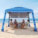 8'x8' Beach Cabana, UPF 50+ Large Beach Canopy with Side Wall, Easy Setup Pop Up Sun Shelter, Adjustable Height & Wind Resistant Beach Tent for 4-6 Person Family, Navy Blue