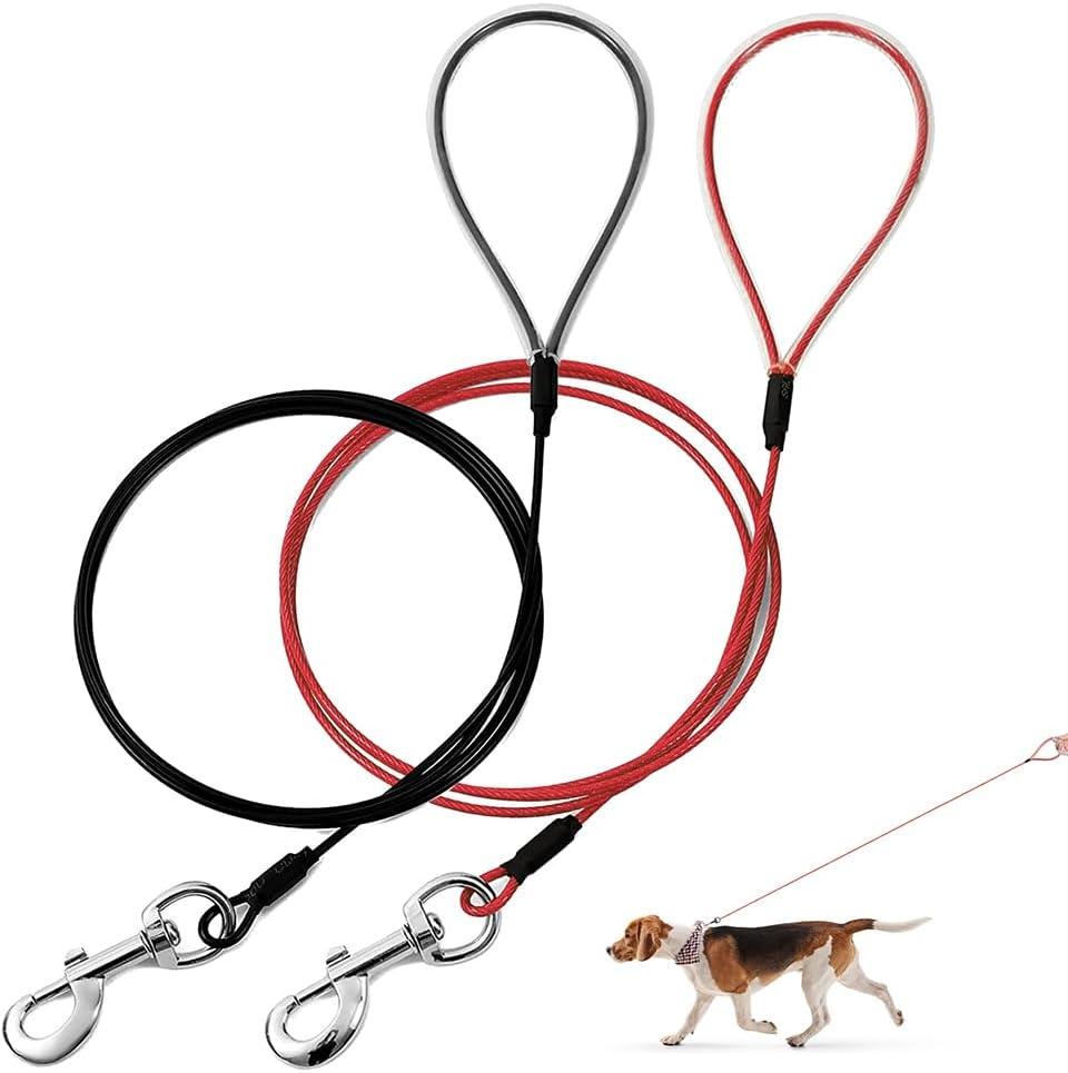 Chew Proof Dog Leash,6FT Metal Cable Lead,Heavy Duty Leash Made of Coated Wire Rope,Chew Resistant,Great for Large Dogs and Teething Puppies (Black+Red, 6FT)