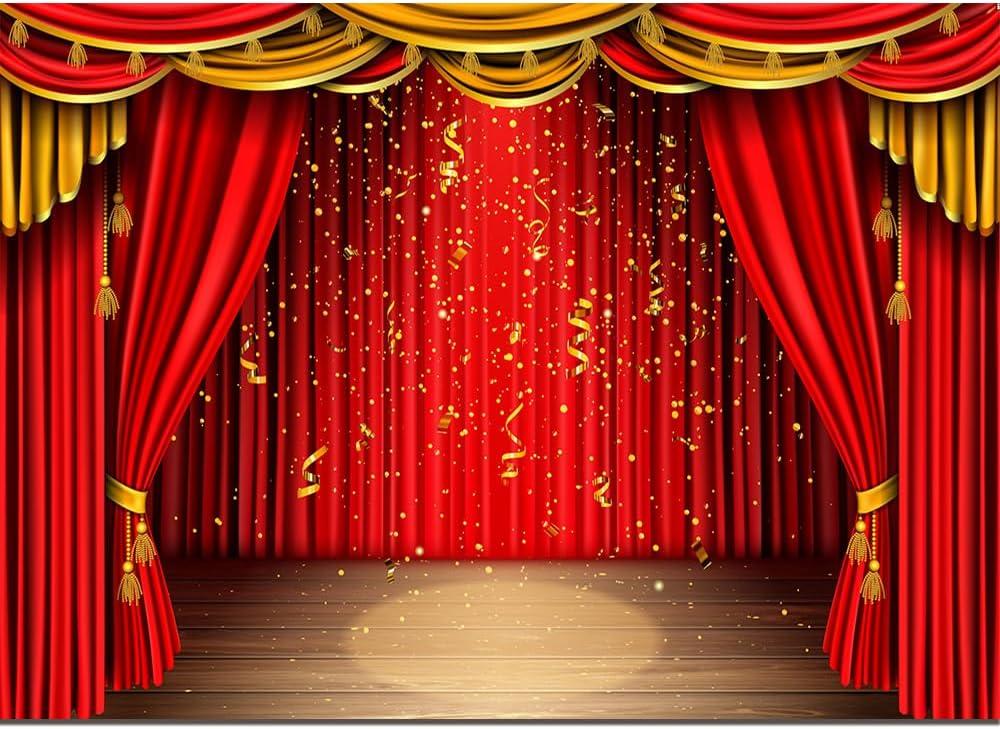 3D Rendering Theater Stage Theme Photo Banner Red Tent Gold Photography Backdrop for Congratulations Graduates Wedding Birthday Party Decoration Supplies 8x6ft