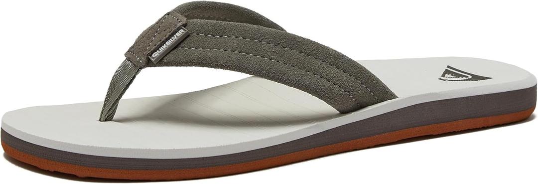Quiksilver Carver Suede Flip Flops for Men, Arch Support Athletic Mens Sandals, Size 6 to 16 Thong Mens Slides (11, Grey/White/Grey)