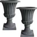 Urn Planters 22", Set of 2, Tall Stone-Resin Pedestal Planters for Outdoor Plants, Large Front Porch Decor, Patio Garden Pots, Outdoor Urns for Entryway, Porch & Deck, Grey Plant Pot, 21.5 inch high